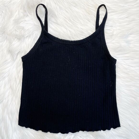 Old Navy Cropped Ribbed  Lattice Trim Tank Top Black Jack Size Small - Picture 1 of 3